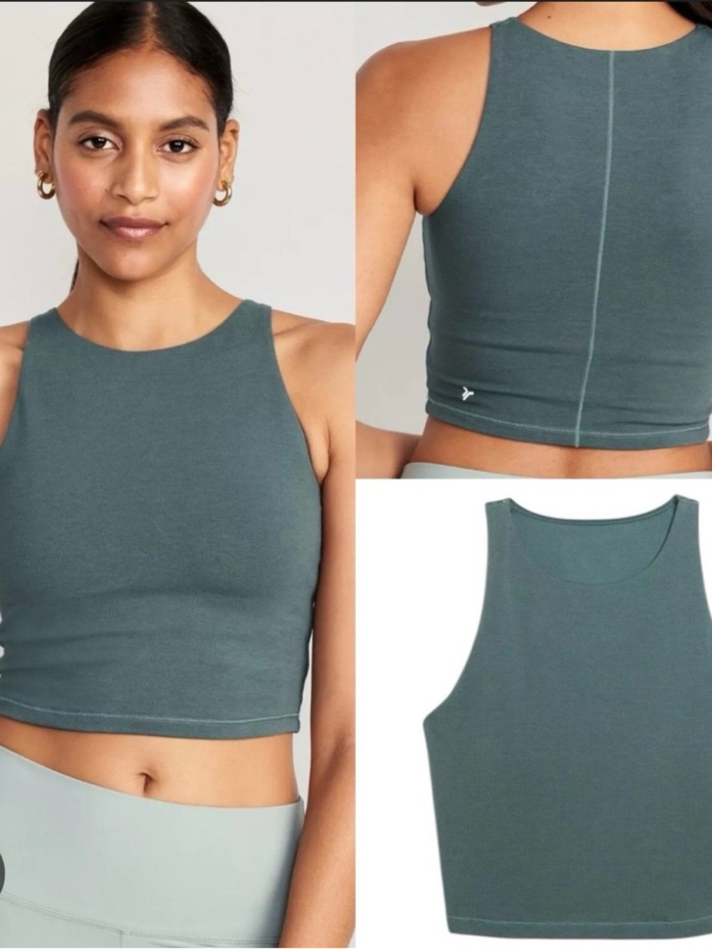 Old Navy High-Neck Cropped Tank Top - Slate Green
